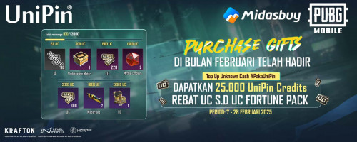 [February Event - Purchase Gift] Top Up Unknown Cash #PakeUniPin & Dapatkan 25.000 UniPin Credits, Bonus UC s.d UC Fortune Pack